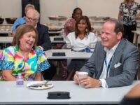 Caroline and Bryan Ginn at a retirement breakfast. Behind them are Dr. Tim Poole and Dr. Julie Wickman, both with the School of Pharmacy. Provided.